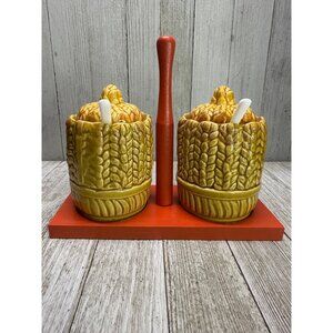 Vintage Royal Sealy Sugar Bowls Harvest Wheat Pattern Ceramic Japan - Set of 2